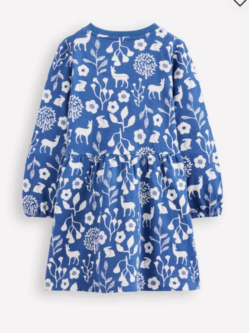Mini Boden - Blue & White Woodland Floral Minna Sweatshirt Dress, Size 8-9y